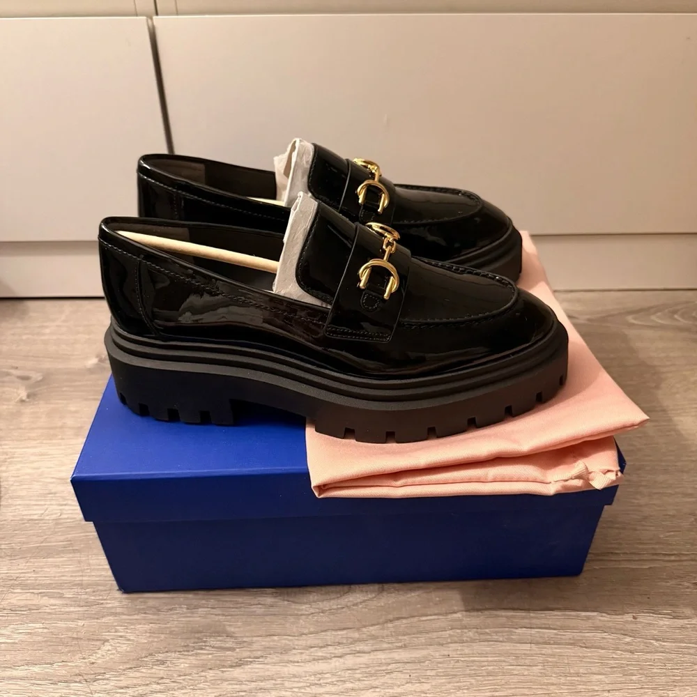 Stuart Weizmann Owen Buckle Ultra Lug Loafer - Black Patent - Picture 4 of 12